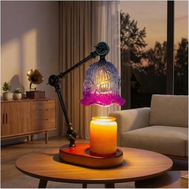 Imagem de YWYWLED Lâmpada para aquecedor de velas, aquecedor de cera regulável com altura ajustável, decoração de quarto, sala de estar, presentes de relaxamento de aniversário para mulheres (roxo, flor)