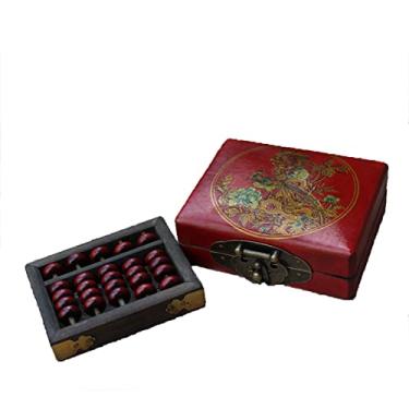 Imagem de Ábaco de madeira antigo de cinco contas com padrão de flores e pássaros, coleção retrô nostálgica de ábaco