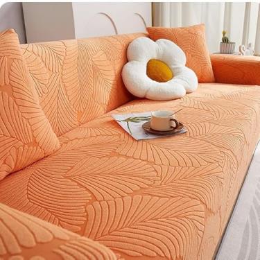 Imagem de Capa de sofá 1, 2, 3, 4 e 5 lugares, protetor móveis veludo grosso luxo, capa cor sólida, elástica para cadeira reclinável(Orange,1-seat 90-140cm)