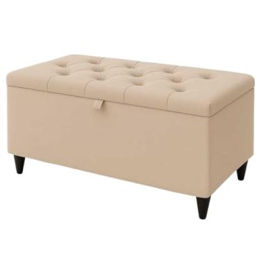Imagem de PUFF VELUDO PÉ DE CAMA PORTA OBJETOS BRINQUEDOS SAPATOS CASA DECORAÇÃO (bege)