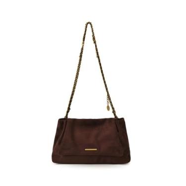 Imagem de Bolsa feminina Hobo de camurça, grande, elegante, com fivela magnética, bolsa tiracolo casual com corrente de metal para viagens, Café