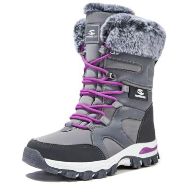 Imagem de HOBIBEAR Botas femininas de inverno | cano médio | pele sintética | resistente à água, Cinza, 41