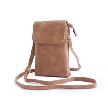 Imagem de Bi&Yamigeo Mini bolsa transversal para mulheres, pequena bolsa carteira de couro de camurça vegana com alça de ombro ajustável, Marrom, Marrom vertical