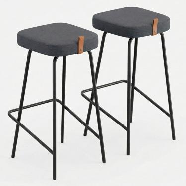 Imagem de Kit 02 Banquetas Altas Cozinha e Área Gourmet Vik Estofada Linho Grafite - Desk Design