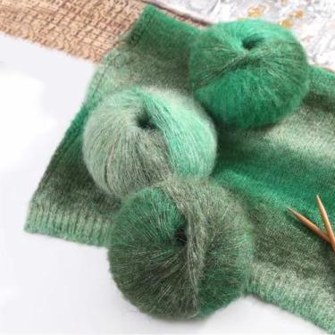 Imagem de Fio de lã macia gradiente tricô mohair bola de crochê artesanato várias cores para suéteres DIY boneca cachecóis acessórios verde B