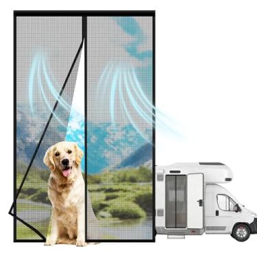 Imagem de NVAAV Cortina de porta de tela para trailer com fecho magnético, tela mosquiteira magnética para trailers, trailers, motorhomes, portas, animais de estimação e fácil instalação