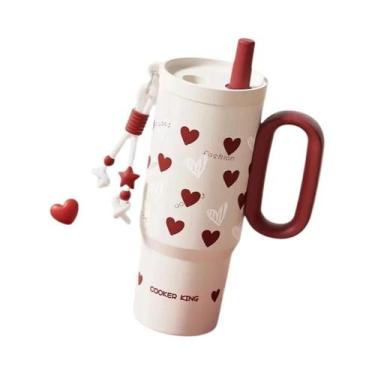 Imagem de Caneca Térmica De Aço Inoxidável 720ML Com Canudo E Alça, Copo De Café