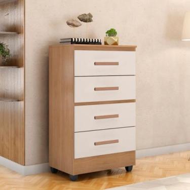 Imagem de Cômoda 4 Gavetas com Pés Lite Móveis Leão, Nature/Off White