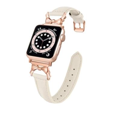 Imagem de Pulseira de couro feminina compatível com Apple Watch séries Ultra 3/2/1 SE 3/2/1 11 10 9 8 7 6 5 4 3 2 1 (Starlight/ouro rosa, 38/40/41/41/41/41/41) 42 mm (Série 1) 1-10)
