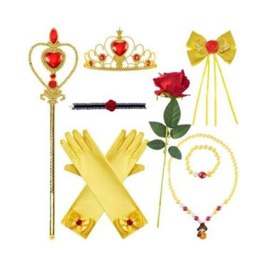 Imagem de Vestido De Cosplay Princesa Amarelo Floral Com Ombros Descobertos E Lu