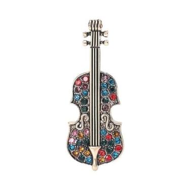 Imagem de Broche De Violino Unissex Feminino Com Strass E Esmalte, Acessório De 
