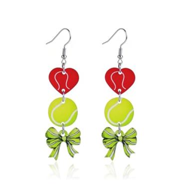 Imagem de BOOZIQ Brincos femininos de bola esportiva com laço de coração de acrílico, beisebol, basquete, rúgbi, futebol, tênis, vôlei, dia do jogo, brinco esportivo, joias, presentes para mulheres, Large