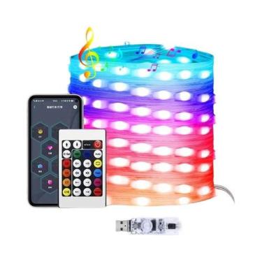 Imagem de Luzes De Cordão LED RGBIC USB 20M Com Bluetooth E APP Musical WS2812 P