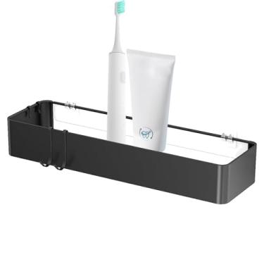 Imagem de Prateleira de armazenamento de chuveiro, cesta de metal com 4 ganchos | Organizador de banheiro montado na parede - para líquido corporal, xampu, condicionador, pasta de dentes, quarto