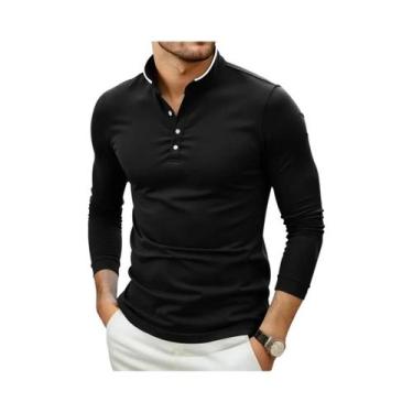 Imagem de Camiseta Masculina Casual Elegante De Cor Sólida Com Manga Comprida E 
