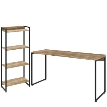 Imagem de Kit Escritório Estante 4 Prateleiras Mesa 150Cm Carvalho