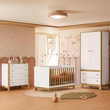 Imagem de Quarto Infantil Flora Guarda Roupa 2 Portas, Comoda 4 Gavetas, Berço F