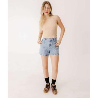 Imagem de Short Jeans Feminino Bolsos Marisa Azul-97012, 42, Jeans azul