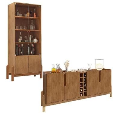 Imagem de Aparador Buffet 190 Com Cristaleira Lizz Pés Madeira Maciça Cedro