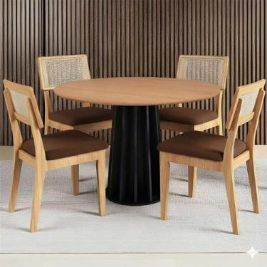 Imagem de Mesa Jantar Redonda 105cm com 4 Cadeiras Estofadas 100% MDF - Casa Lar