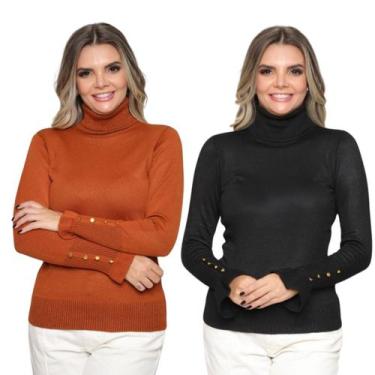 Imagem de Kit 2 Blusas Trico Manga longa com Botão Casual Inverno - GIP, Ferruge