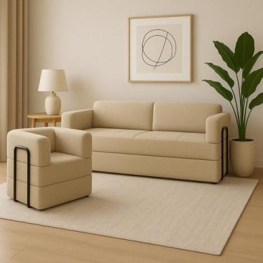 Imagem de Kit Sofá e Poltrona na Caixa Modular Soft Para a Sala Cor:Bege - Isa E