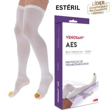 Imagem de Meia Coxa 7/8 Venosan AES Antitrombo Compressão 18mmHg Pé Aberto Branc