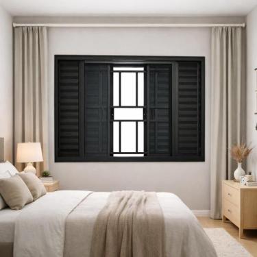 Imagem de Veneziana 6 Folhas de Correr Com Grade Alumínio Preto 120x120 Linha 25