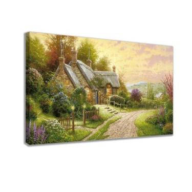 Imagem de Quadro Decorativo Paisagem Moderna Tela Canva Cabana Lago Borda Infini