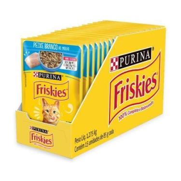 Imagem de Caixa de sachês Friskies para gatos adultos sabor peixe branco ao molh