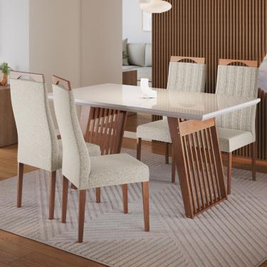 Imagem de Conjunto Sala de Jantar Mesa 136cm com Tampo de Vidro Moscou com 4 Cadeiras Grécia Madetal - Mel/Nude/Bege