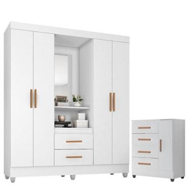 Imagem de Guarda Roupa Casal Capela com Cômoda Lite 4 Gavetas 01 Porta Branco Br
