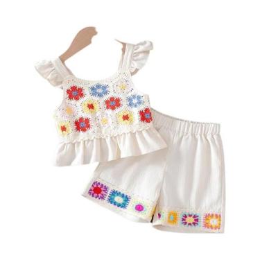 Imagem de Novas roupas infantis de verão 2025: blusa de renda vintage e conjunto