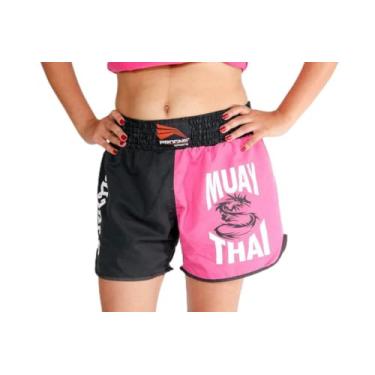 Imagem de Short Calção Uniforme Treino Muay Thai Feminino - Preto com Rosa - G