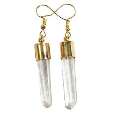 Imagem de Brinco Ponta Cristal Laser 30mm Bruta Anzol Caixinha Dourado - Cristai