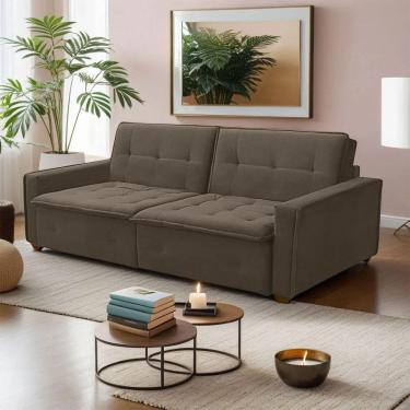 Imagem de Sofá Cama Reclinável 3 Lugares Filadélfia Veludo Marrom Café - Lojas Curitibanas