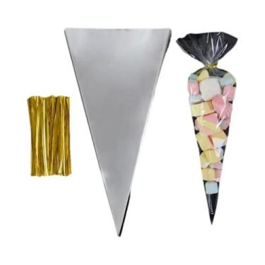 Imagem de Sacos De Doces Transparentes Em Forma De Cone 50 Unidades Embalagem De