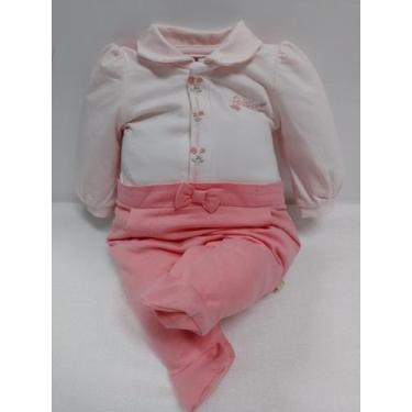 Imagem de Macacão Longo Luxo Bebê Menina Malha Bordado Paraiso 15358, Rosa coral