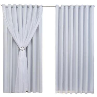 Imagem de Cortina para Sala Blackout Tecido com Voial + Presilha  Cromada 4,00m 