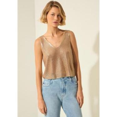 Imagem de Blusa Cropped De Alças Em Malha Tricô Com Foil-Feminino