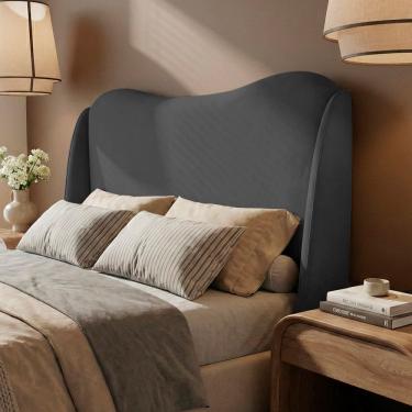Imagem de Cabeceira Orgânica Para Cama Box Queen Size Luma 160cm Bouclê Cinza Escuro - Desk Design