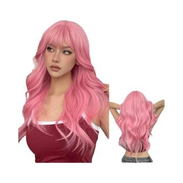 Imagem de Peruca Sintética Longa Ondulada Preta Com Divisão Central Para Festas 