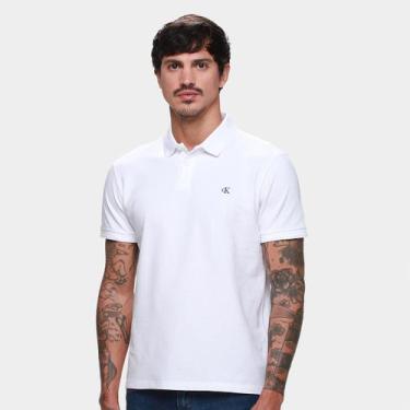Imagem de Camisa Polo Calvin Klein Logo Bordado Masculino, Branco, P