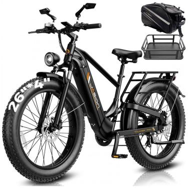Imagem de Bicicleta elétrica Jasion Thunder PRO preto obsidian pneus 26x4 motor 750W nominal 1800W pico bateria 48V 18Ah 864Wh quadro aço carbono 7