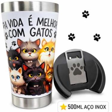 Imagem de Copo Térmico Personalizado 360 Gatos 500 ml Qualidade Premium Gravado 