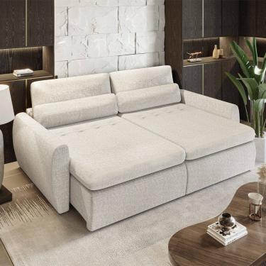 Imagem de Sofá sem Caixa Orgânico Charlie 3 Lugares em Linho Turco Retrátil e Reclinável Vira Cama 2,10 Off White