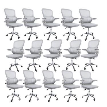 Imagem de Kit 15 Cadeiras de Escritório Diretor Oficial Atenas sem Apoio Cinza