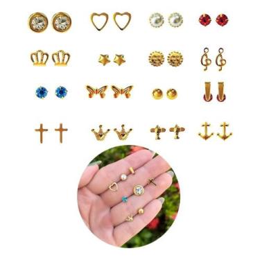 Imagem de Kit 10 Pares Brincos Pequenos Folheados A Ouro Atacado Folh - JOLI MON