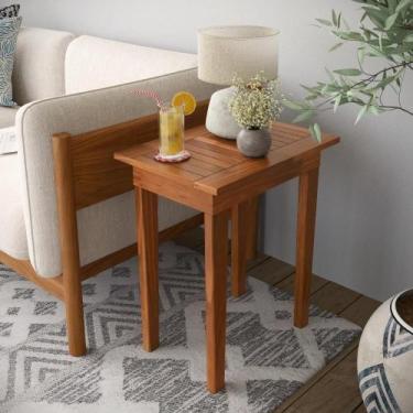 Imagem de Mesa Lateral 50x35 Ripada Madeira Rustica Castanho - OFERTAMO MÓVEIS