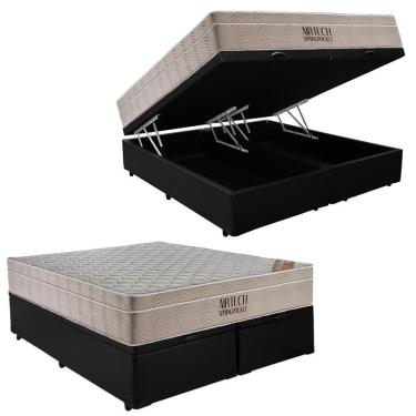 Imagem de Cama  Box Baú  Casal Bipartido  Sintético + Colchão Ortobom Airtech Molas Ensacadas 65x...